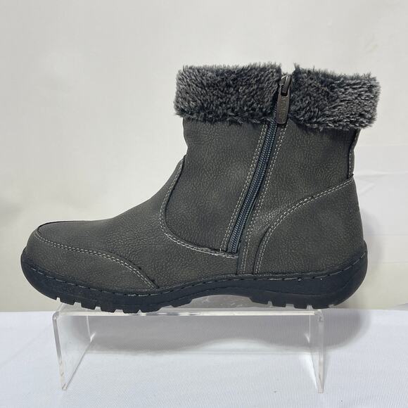 Khombu Boots Womens 10 Gray Faux Leather Side Zip Ankle Winter Snow - Picture 8 of 9